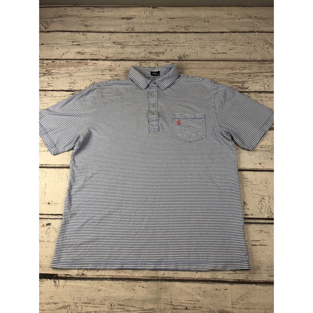 Johnnie O QUAKER RIDGE GOLF CLUB Polo Shirt Stretch Striped Blue Mens Sz Medium